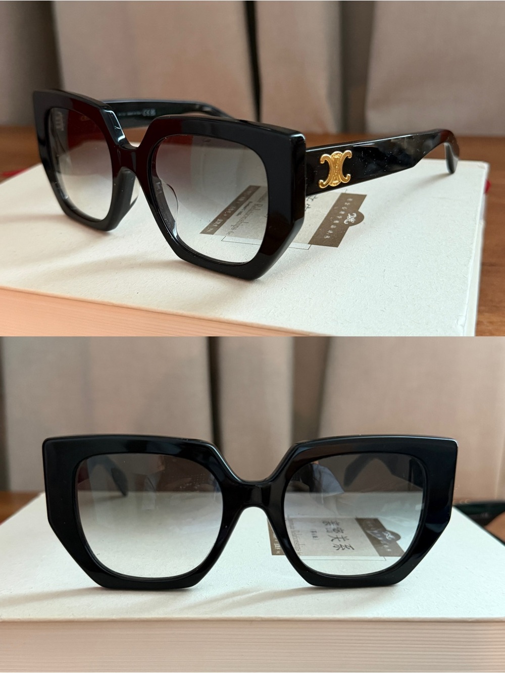 Celine Black Oversized Square Sunglasses with Gold Logo